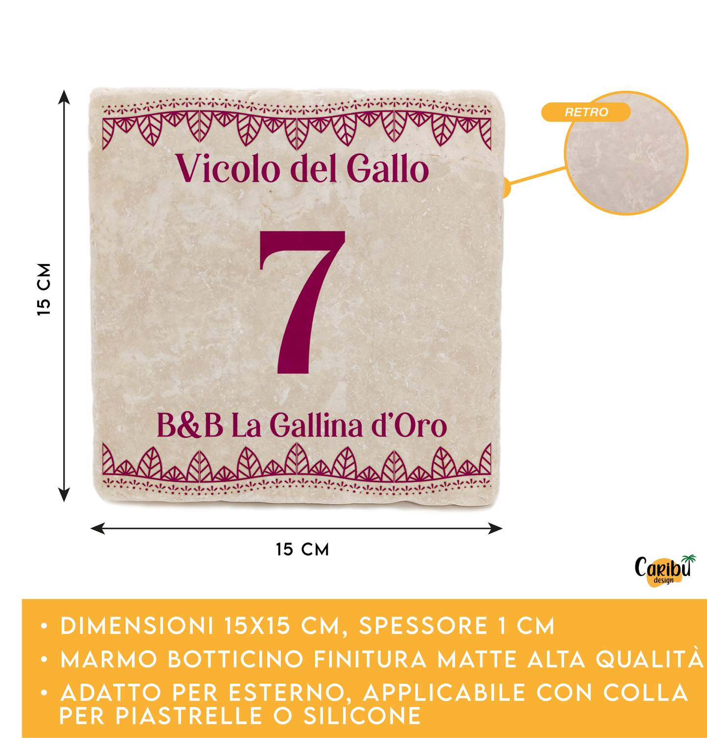 Mattonella Numero Civico Personalizzato Marmo Botticino con Cornice in Stile Classico
