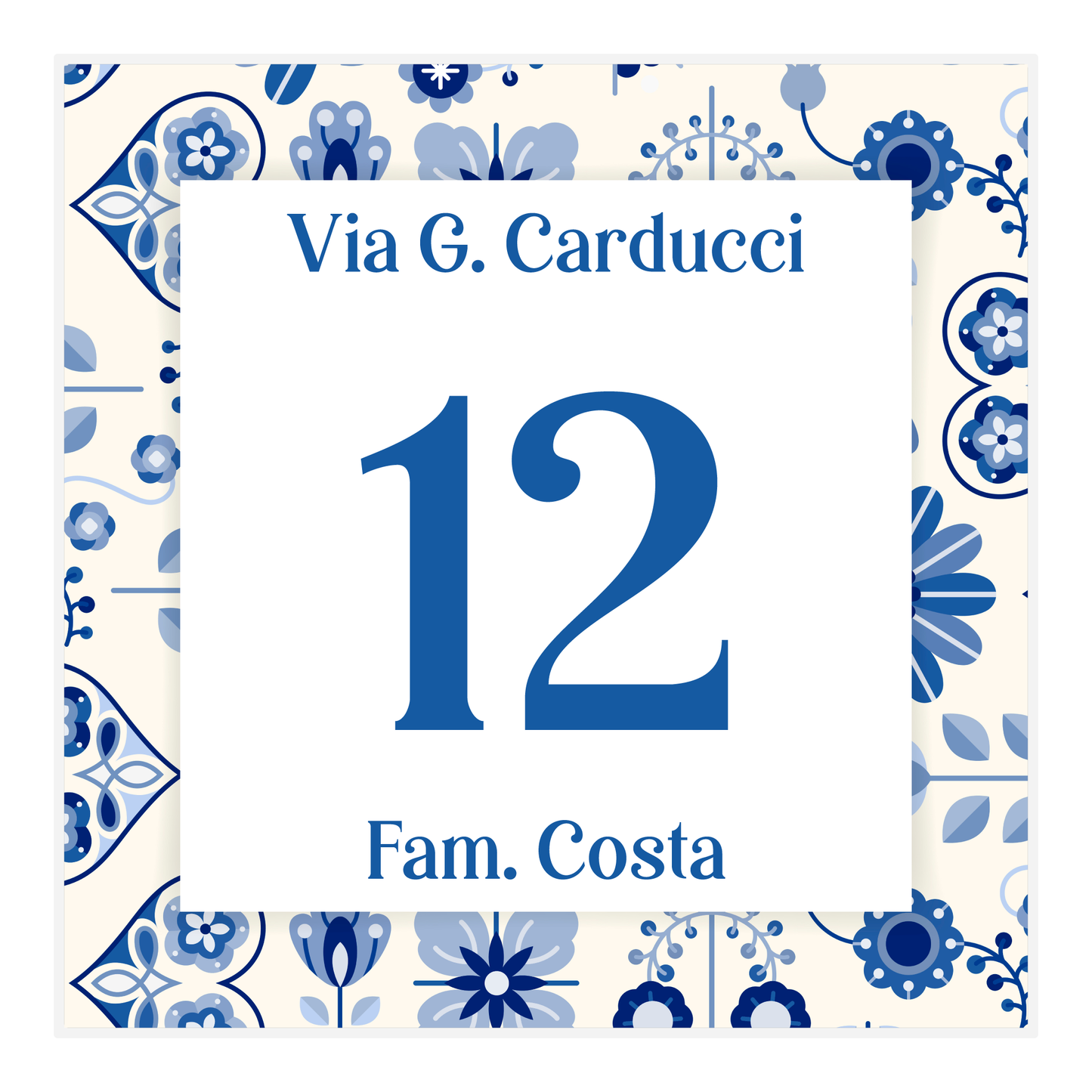 Mattonella Numero Civico Personalizzato in Ceramica con Cornice a tema Maioliche Azzurre