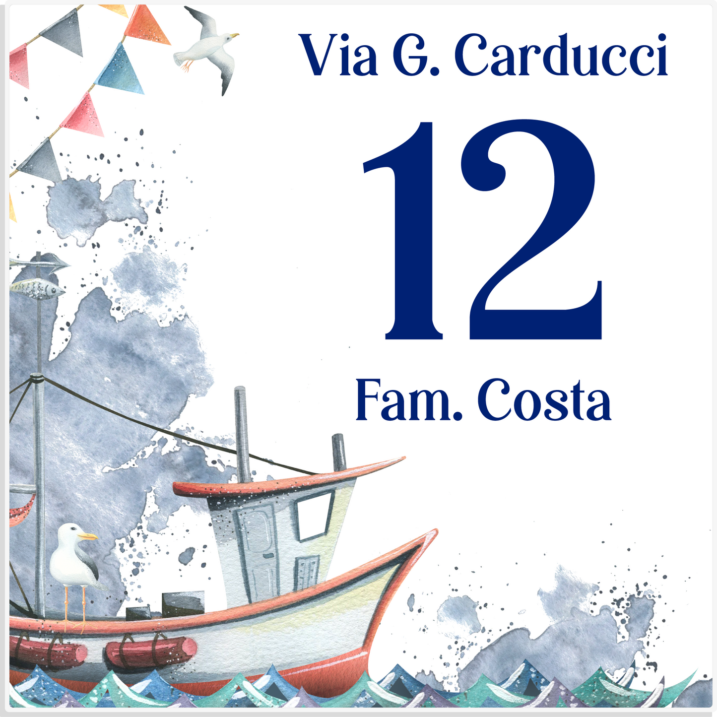 Mattonella Numero Civico Personalizzato in Ceramica a tema Mare