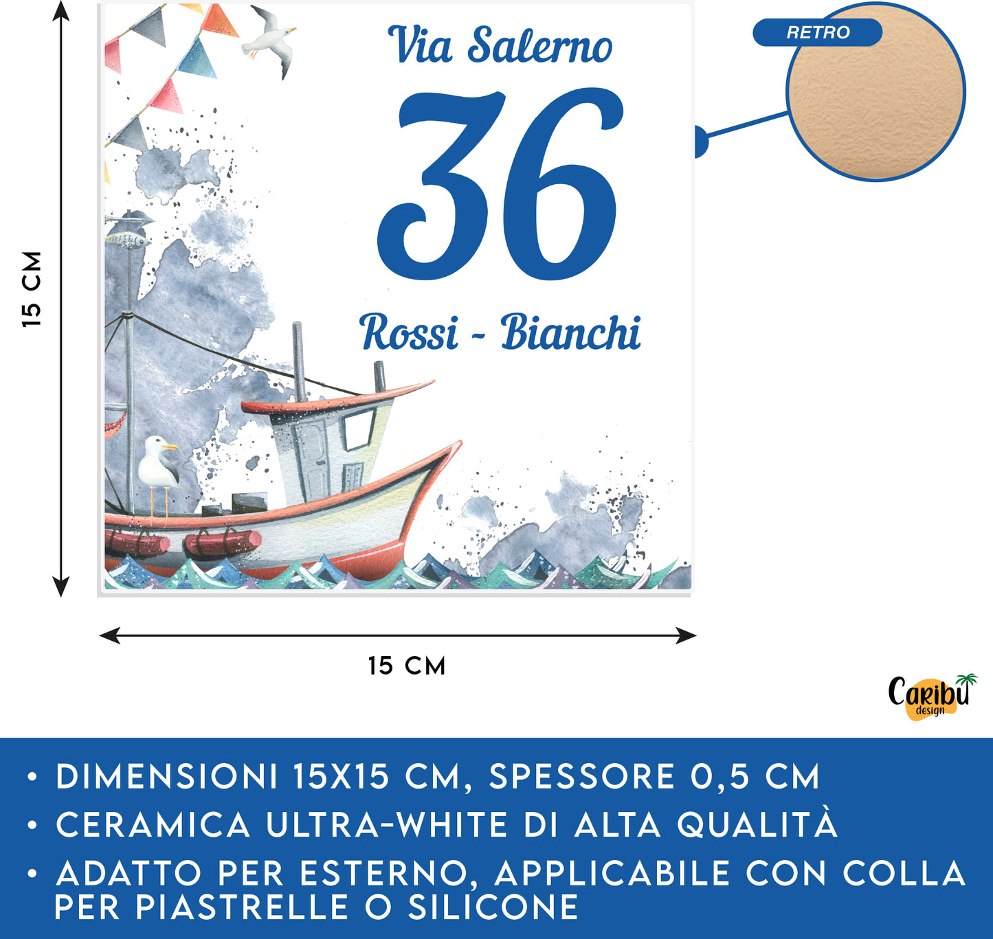 Mattonella Numero Civico Personalizzato in Ceramica a tema Mare