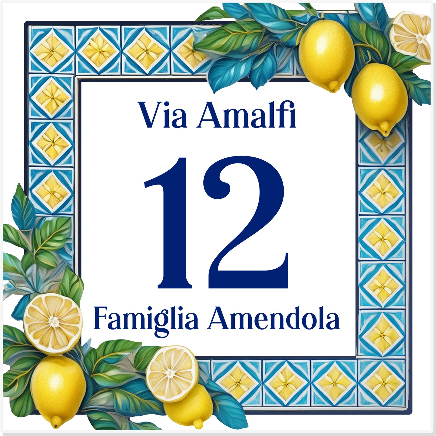 Mattonella Numero Civico Personalizzato in Ceramica con Cornice a tema Maioliche e Limoni