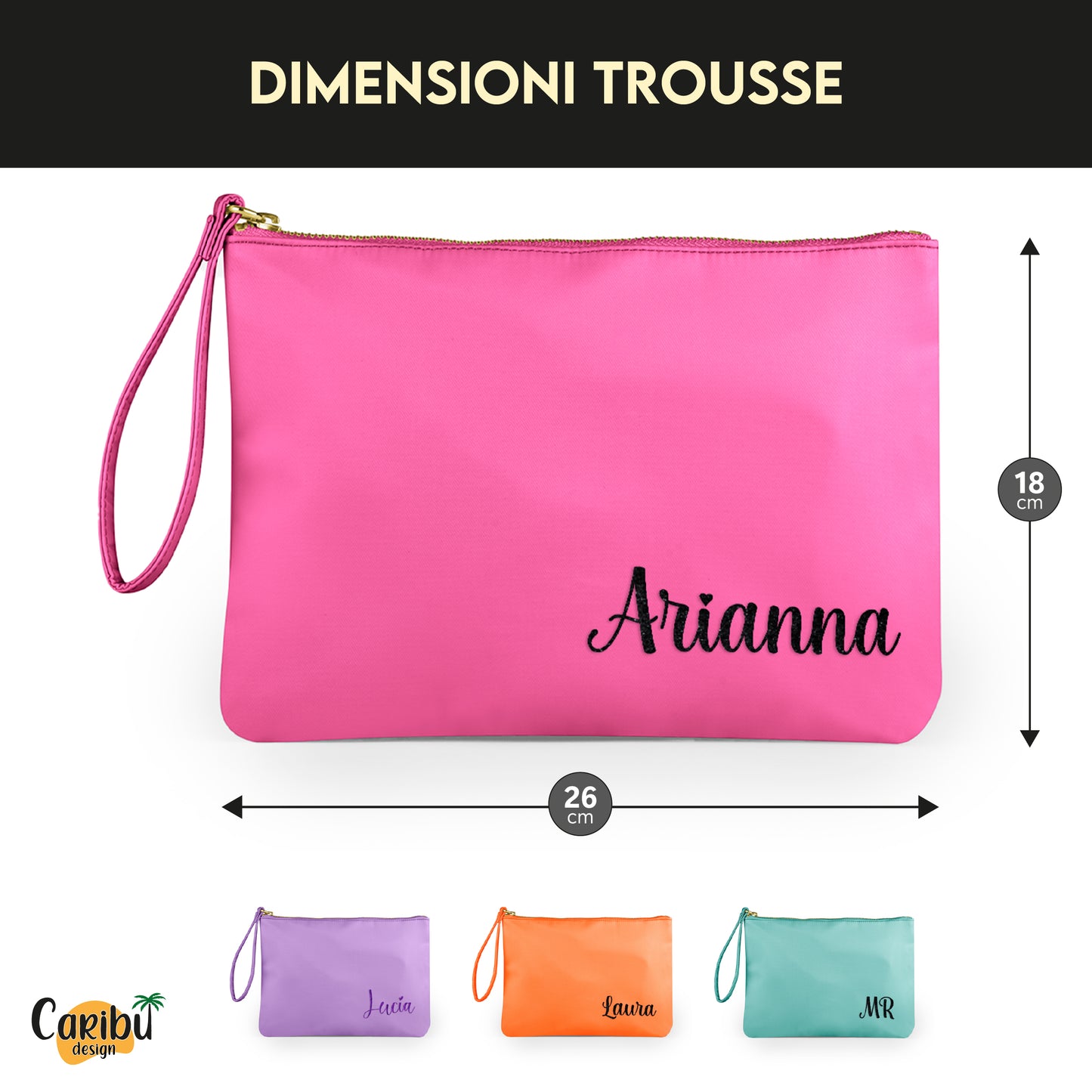Pochette con laccetto da polso personalizzata con nome, iniziali o testo