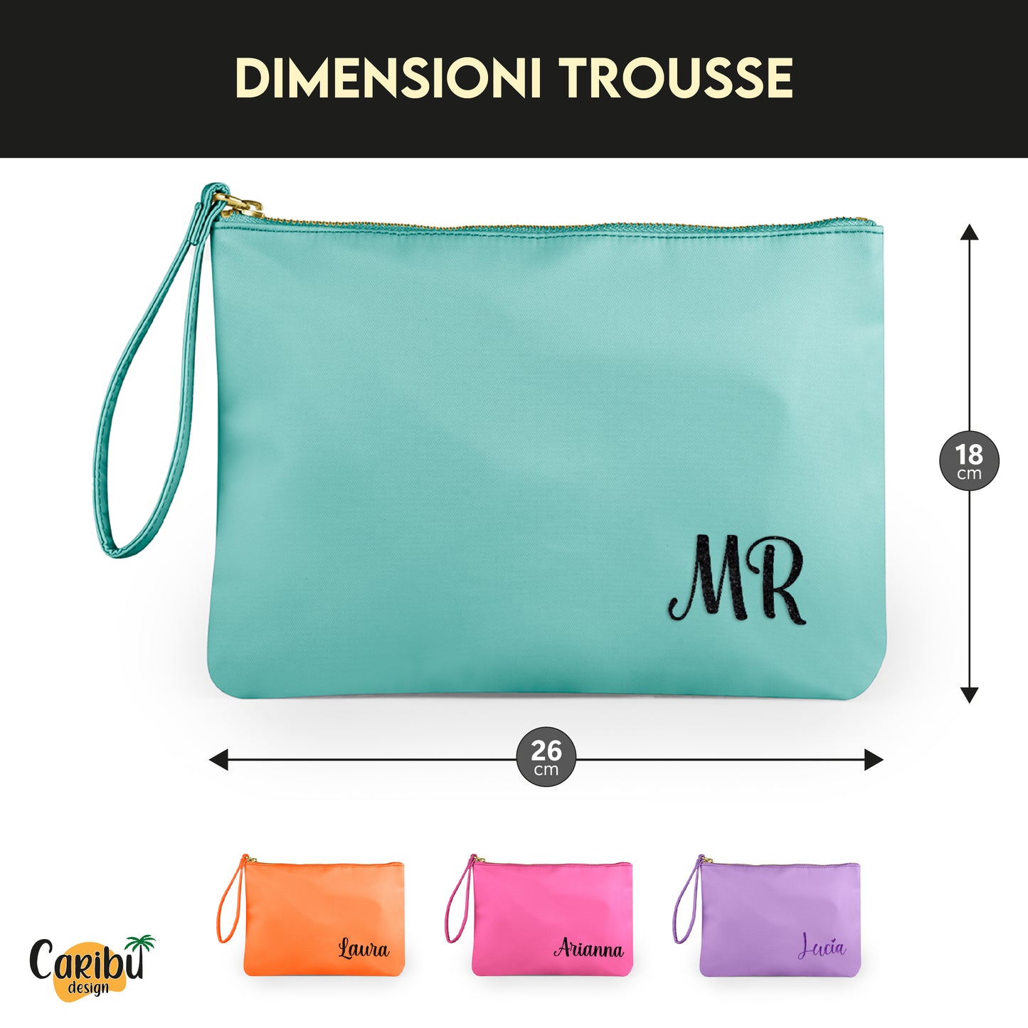 Pochette con laccetto da polso personalizzata con nome, iniziali o testo