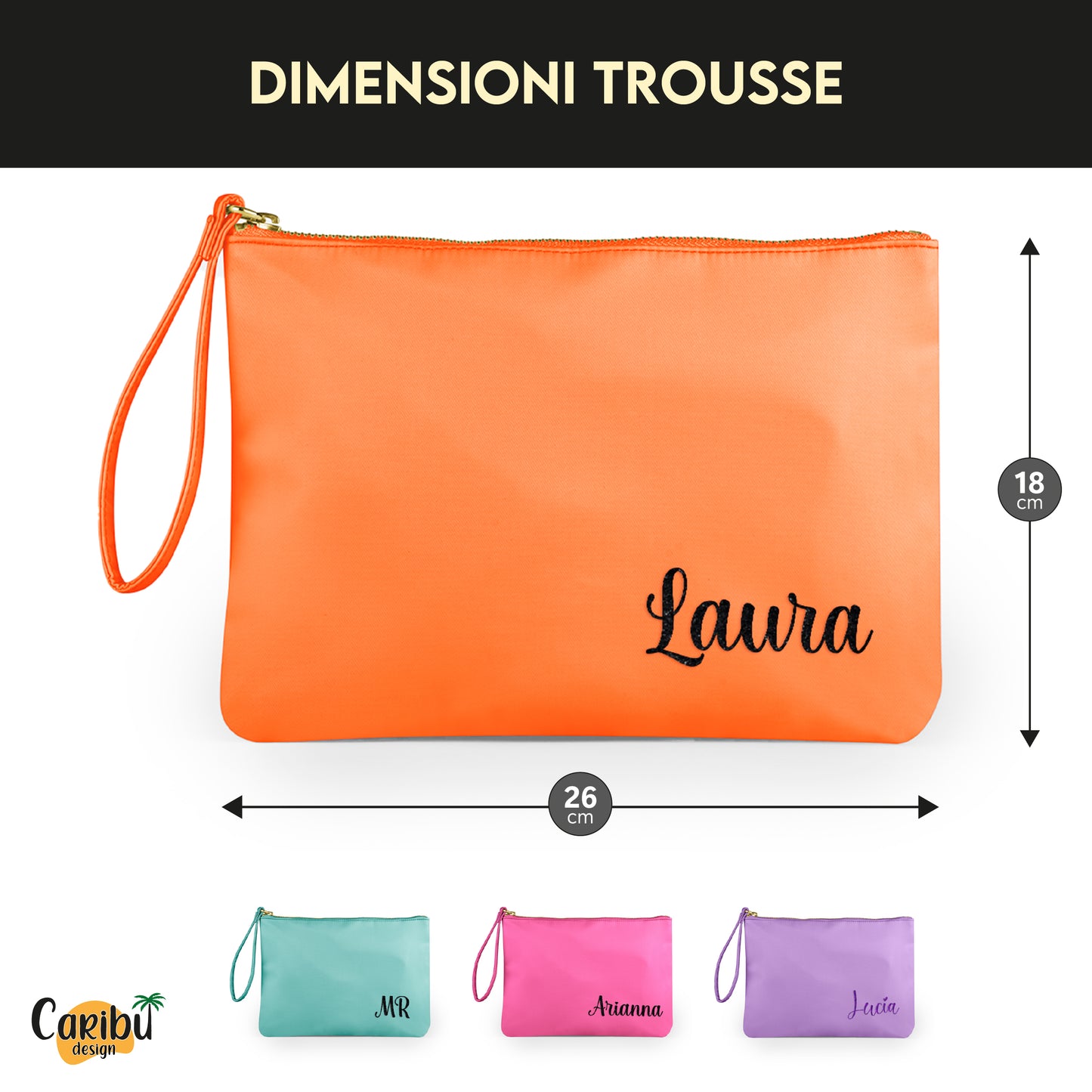 Pochette con laccetto da polso personalizzata con nome, iniziali o testo