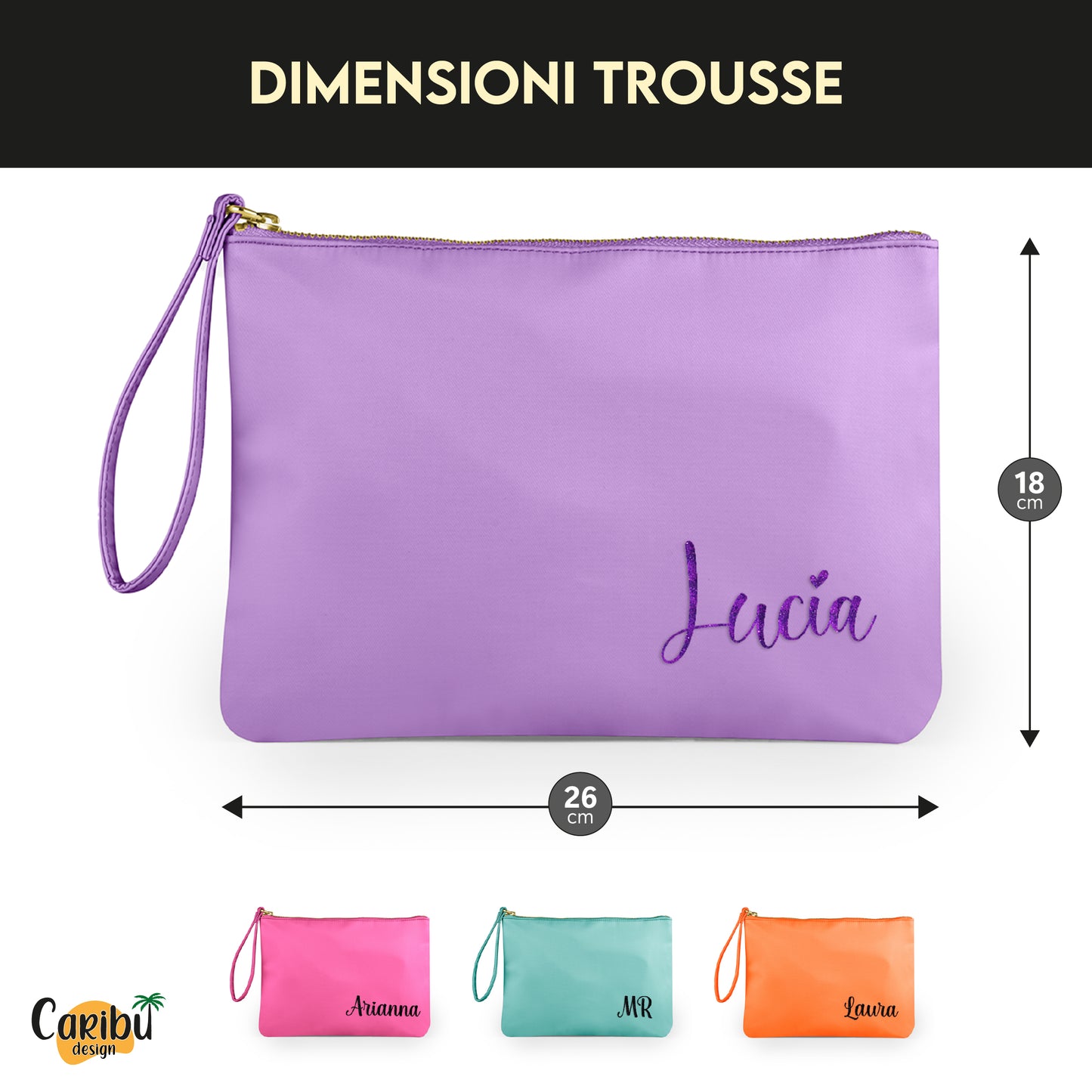 Pochette con laccetto da polso personalizzata con nome, iniziali o testo