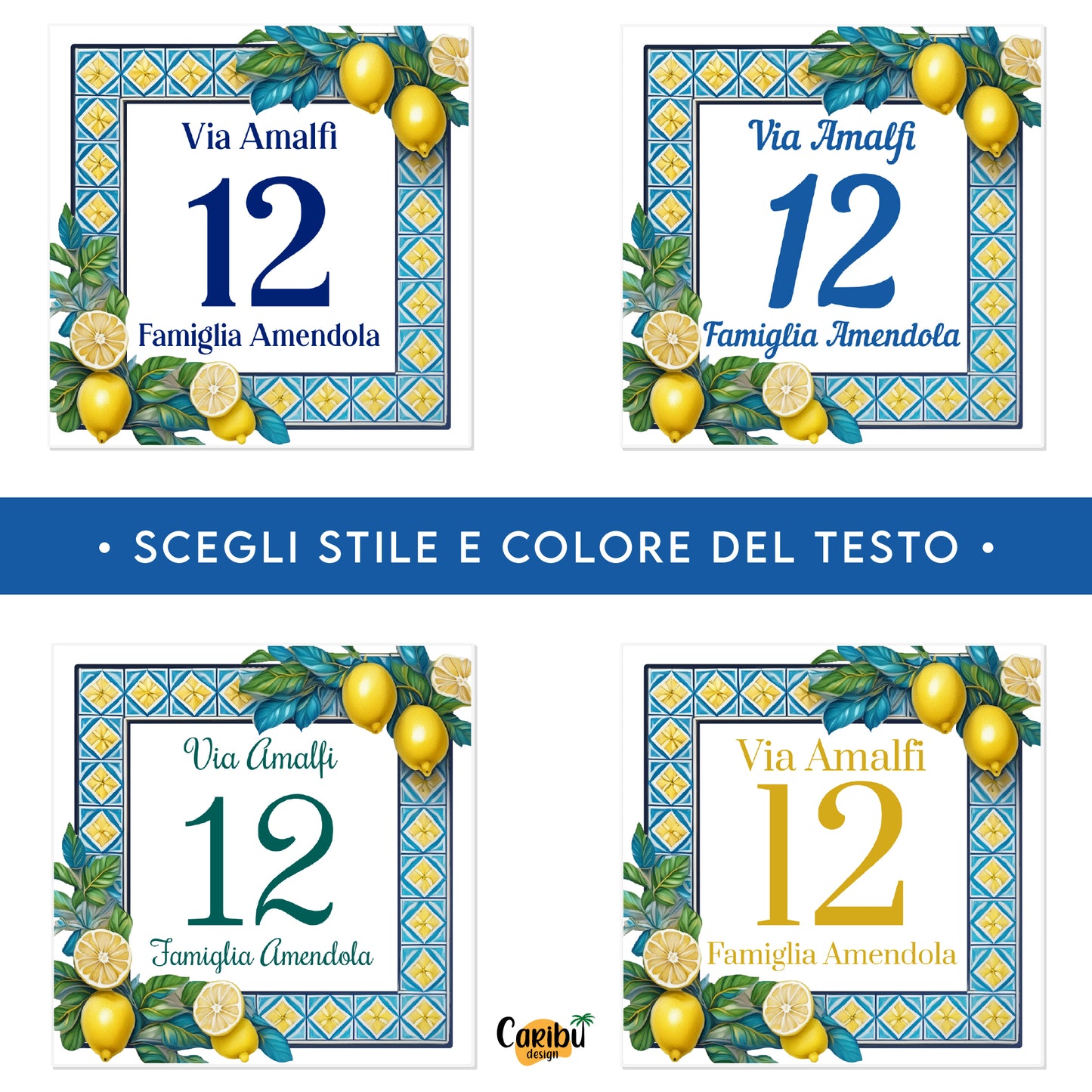 Mattonella Numero Civico Personalizzato in Ceramica con Cornice a tema Maioliche e Limoni