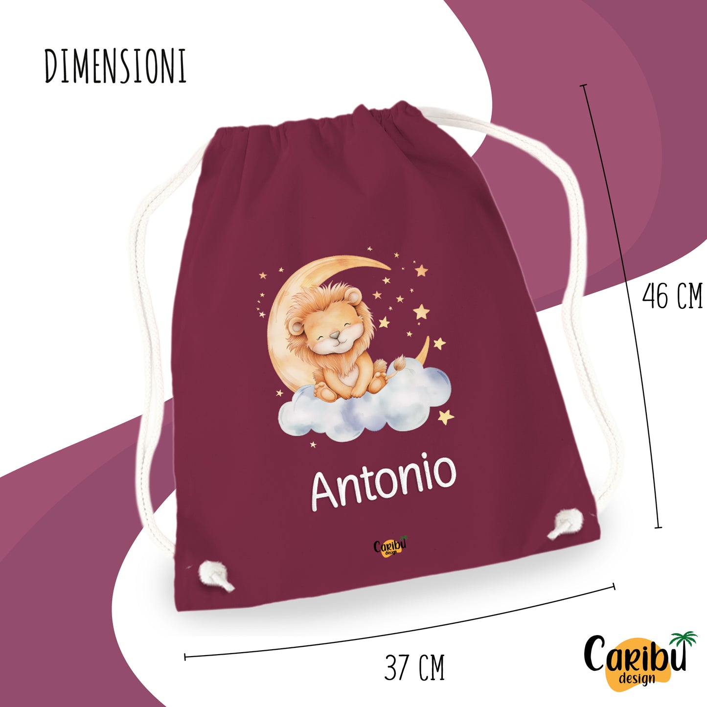 Sacchetta in cotone personalizzata con nome per asilo, scuola, cambio