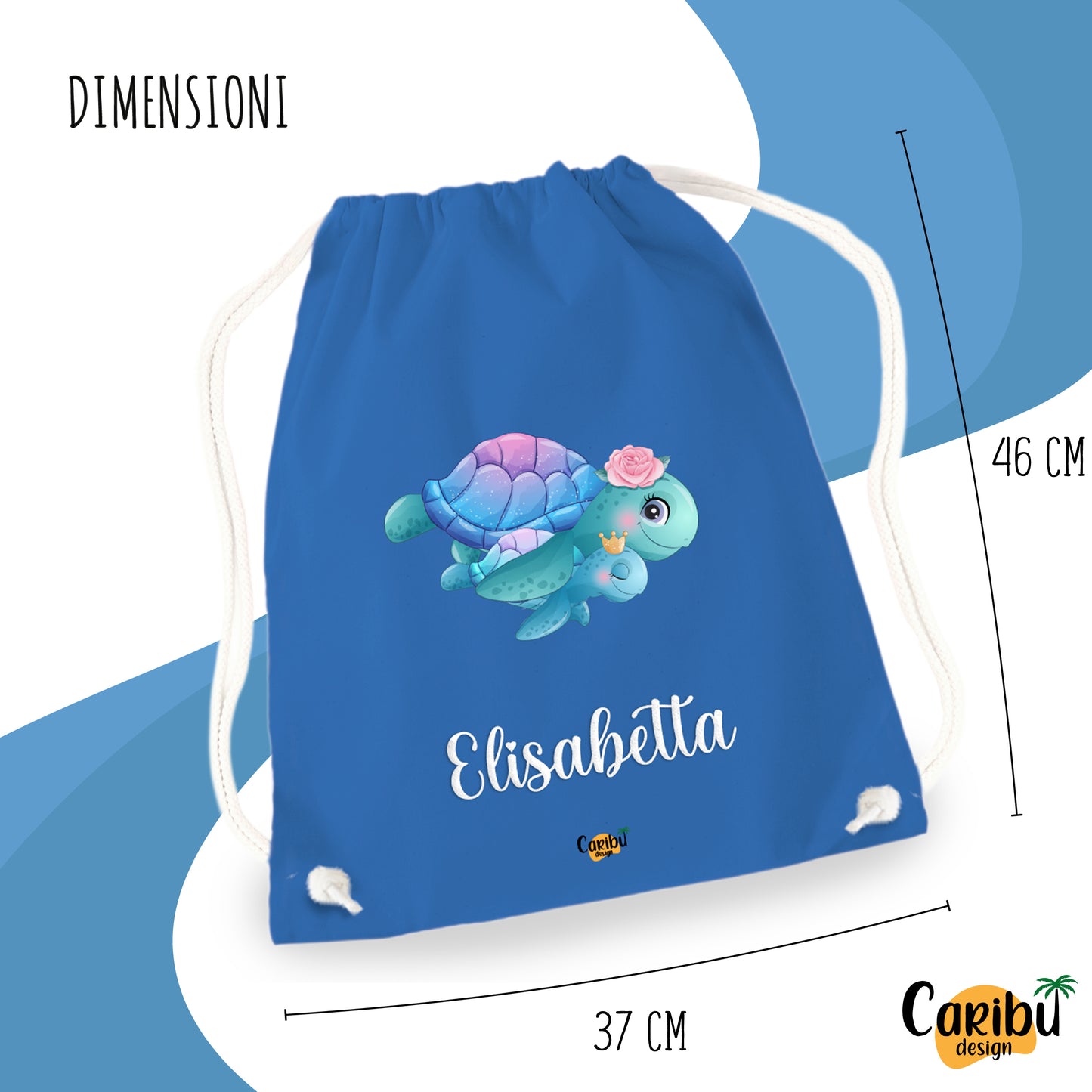 Sacchetta in cotone personalizzata con nome per asilo, scuola, cambio