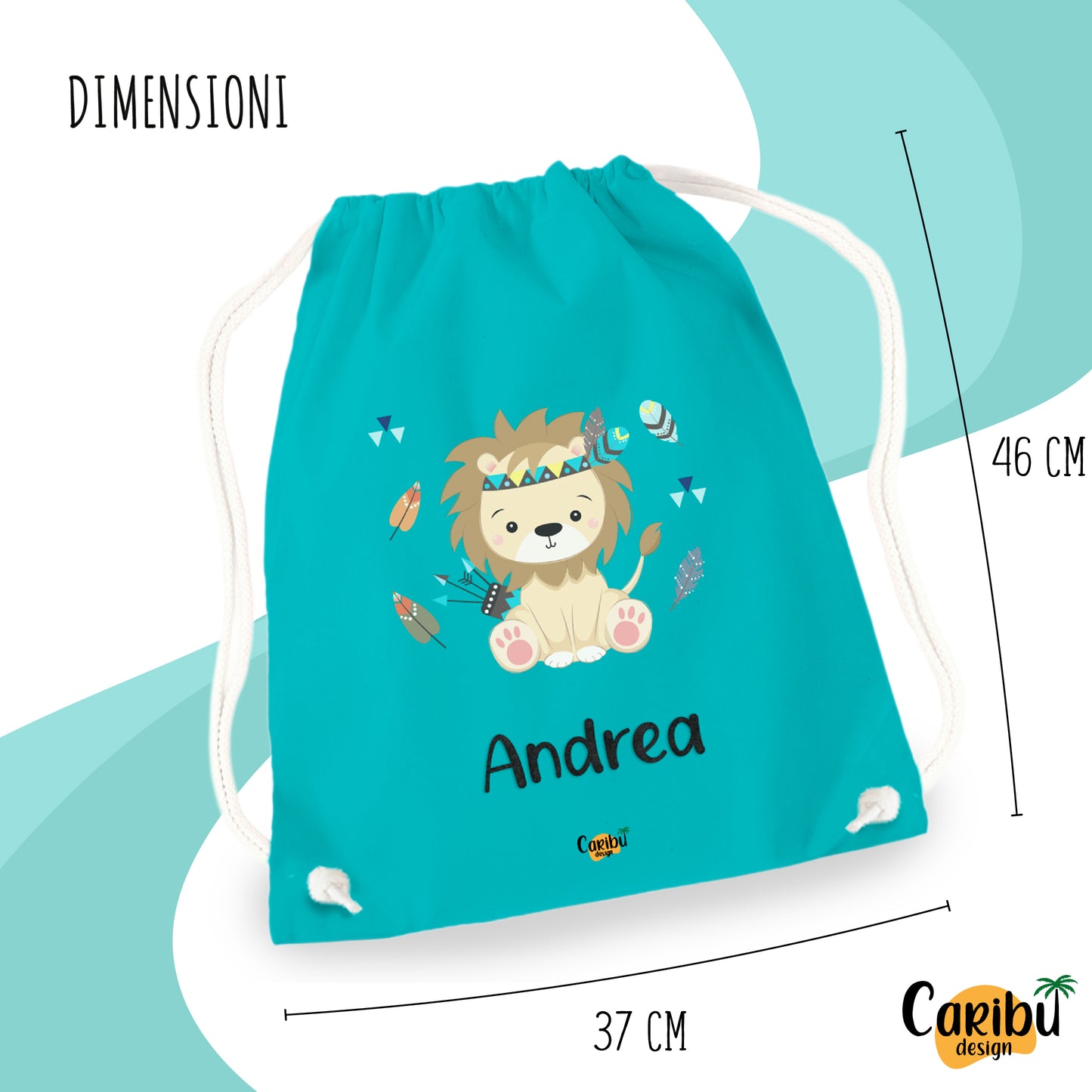 Sacchetta in cotone personalizzata con nome per asilo, scuola, cambio