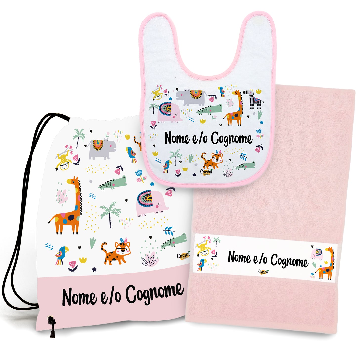 Set Asilo Personalizzato con Nome per Bimbo e Bimba - Sacca + Bavaglino + Asciugamano per Asilo Nido o Scuola Materna (4 Versioni)