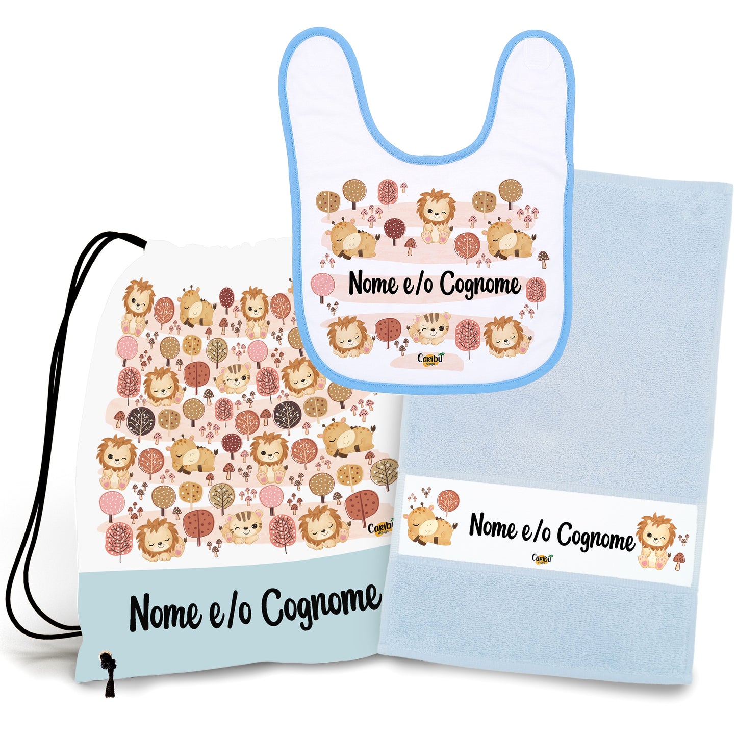 Set Asilo Personalizzato con Nome per Bimbo e Bimba - Sacca + Bavaglino + Asciugamano per Asilo Nido o Scuola Materna (4 Versioni)