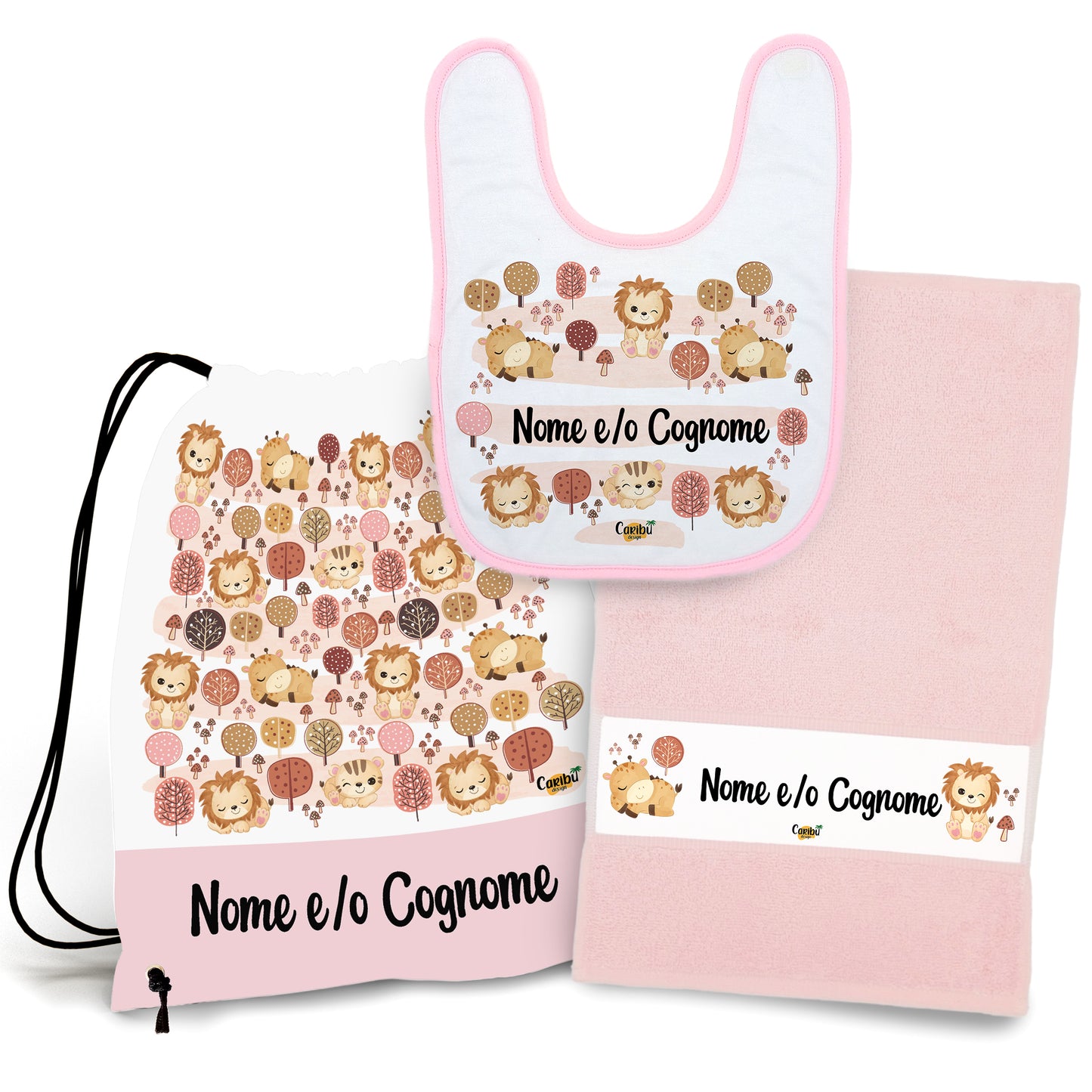 Set Asilo Personalizzato con Nome per Bimbo e Bimba - Sacca + Bavaglino + Asciugamano per Asilo Nido o Scuola Materna (4 Versioni)