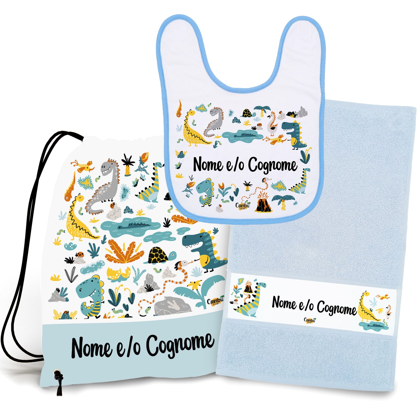 Set Asilo Personalizzato con Nome per Bimbo e Bimba - Sacca + Bavaglino + Asciugamano per Asilo Nido o Scuola Materna (4 Versioni)