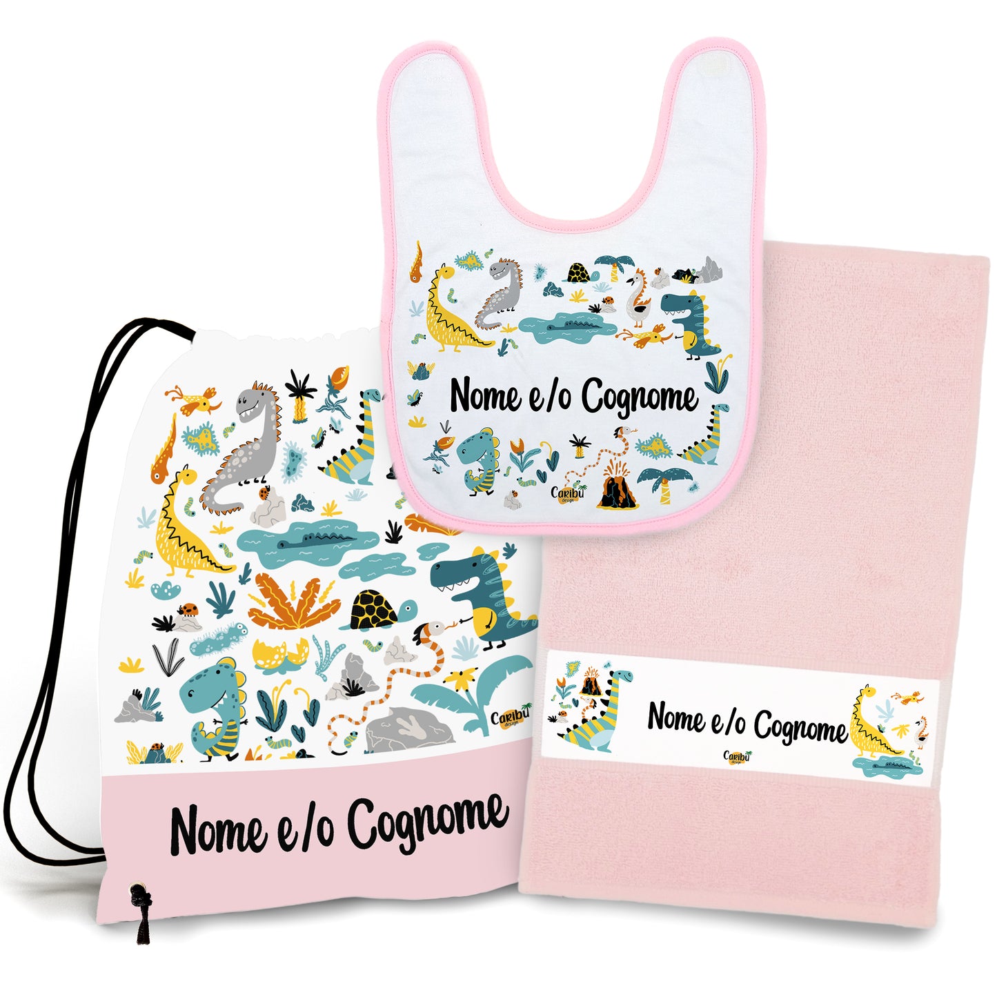 Set Asilo Personalizzato con Nome per Bimbo e Bimba - Sacca + Bavaglino + Asciugamano per Asilo Nido o Scuola Materna (4 Versioni)