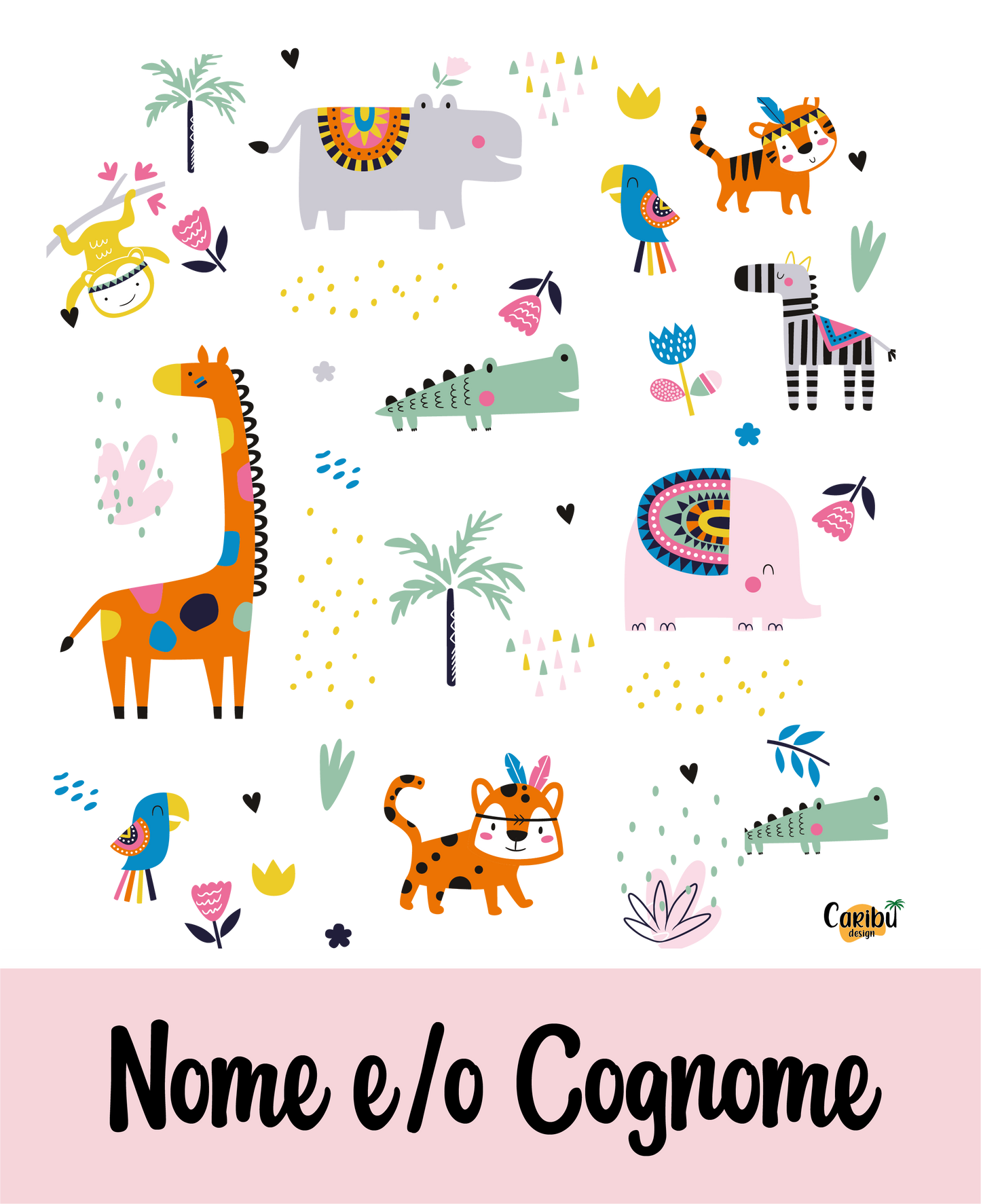 Sacca Personalizzata con Nome per Asilo, Scuola e Sport a tema Animali del Mondo