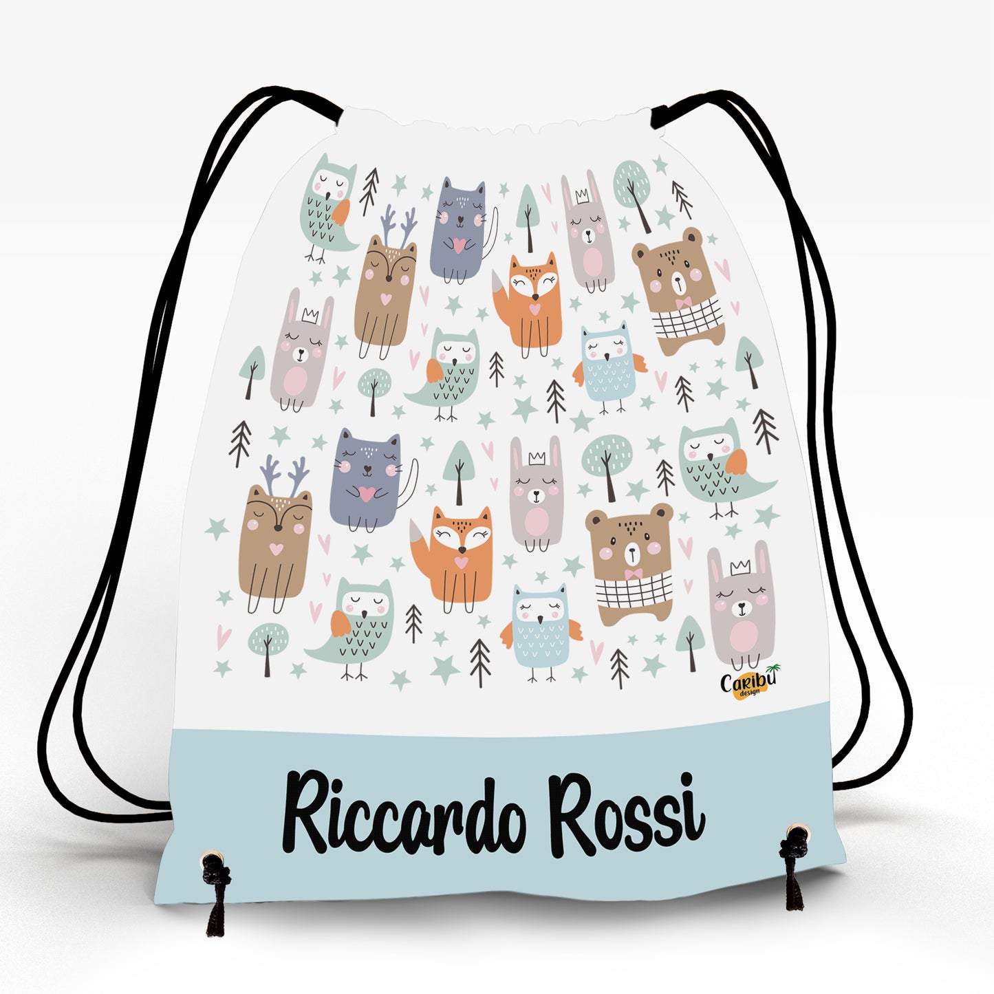 Sacca Personalizzata con Nome per Asilo, Scuola e Sport a tema Animali del Mondo
