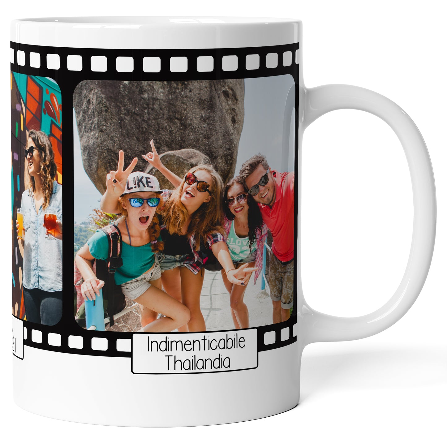 Tazza personalizzata con Foto e Testo - Design Rullino Fotografico (2/3/4 foto)