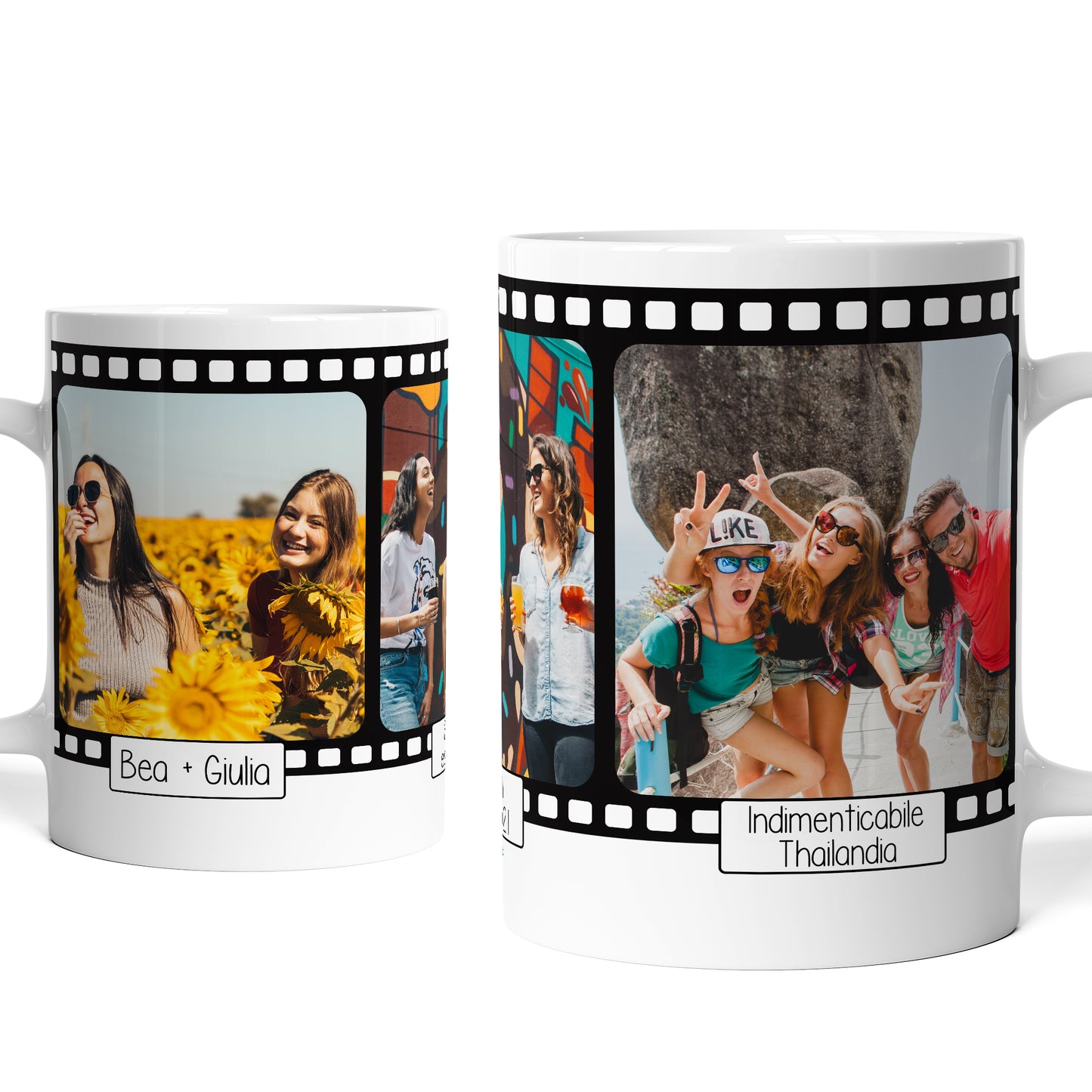 Tazza personalizzata con Foto e Testo - Design Rullino Fotografico (2/3/4 foto)