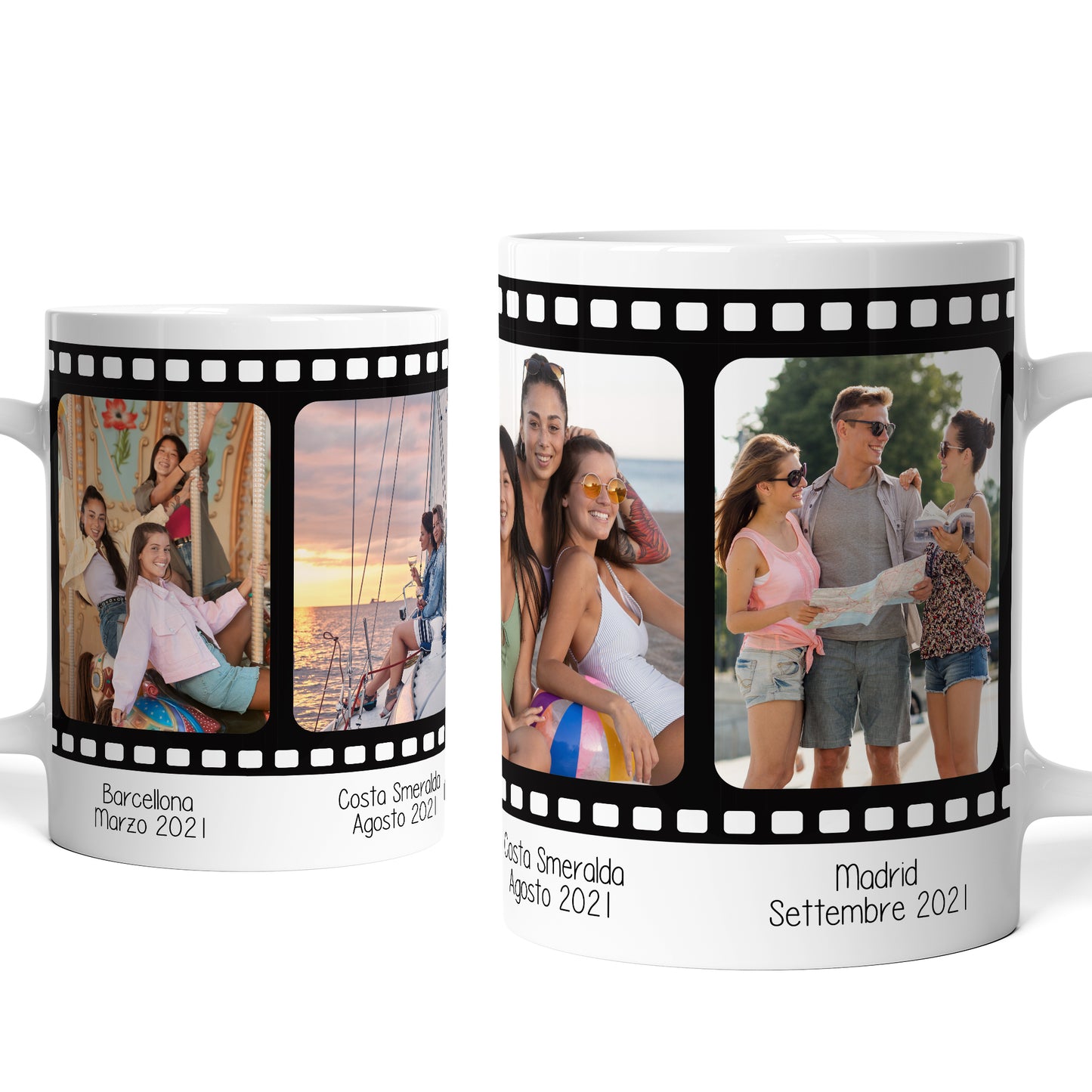 Tazza personalizzata con Foto e Testo - Design Rullino Fotografico (2/3/4 foto)