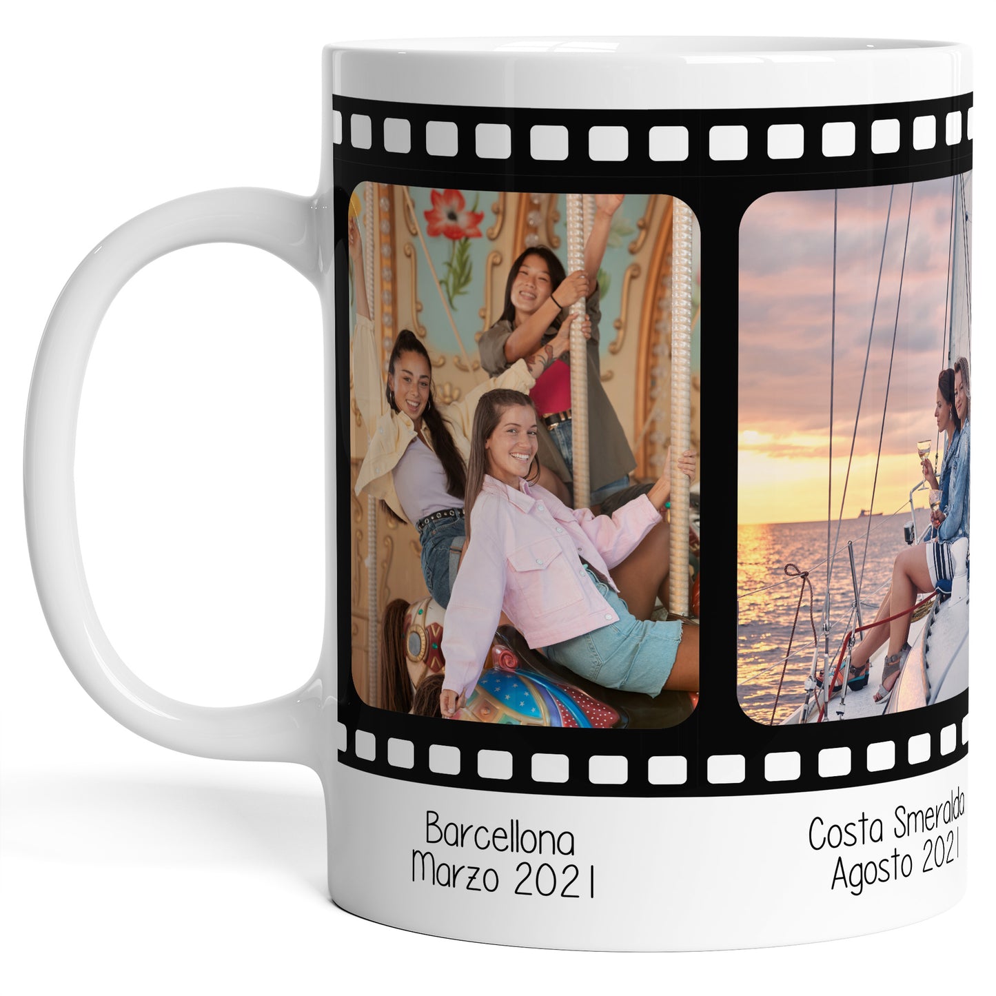 Tazza personalizzata con Foto e Testo - Design Rullino Fotografico (2/3/4 foto)