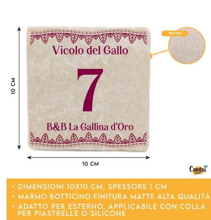 Mattonella Numero Civico Personalizzato Marmo Botticino con Cornice in Stile Classico