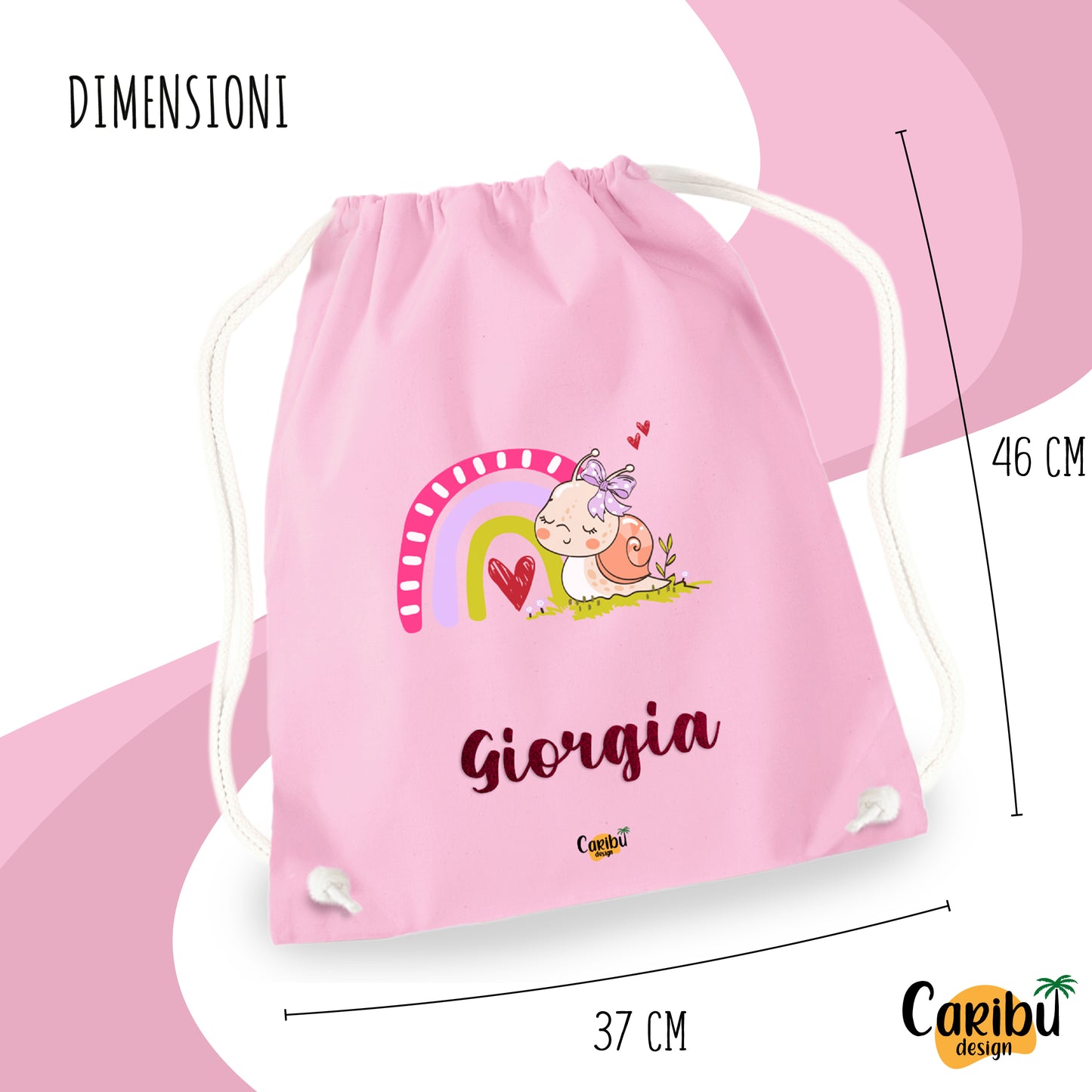Sacchetta in cotone  personalizzata con nome per asilo, scuola, cambio