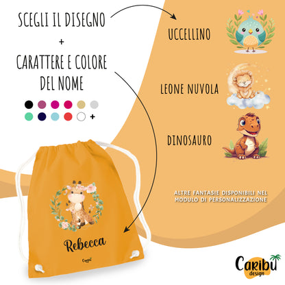 Sacchetta in cotone  personalizzata con nome per asilo, scuola, cambio