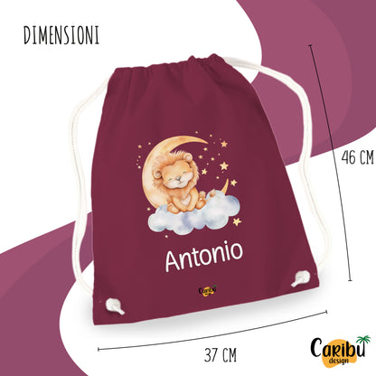 Sacchetta in cotone  personalizzata con nome per asilo, scuola, cambio