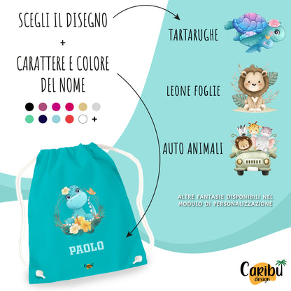 Sacchetta in cotone  personalizzata con nome per asilo, scuola, cambio
