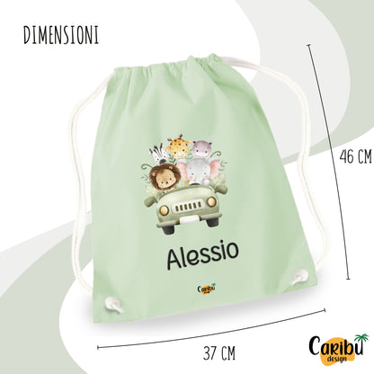 Sacchetta in cotone  personalizzata con nome per asilo, scuola, cambio