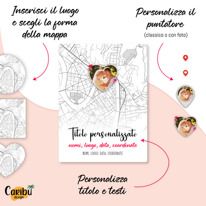 Targa con Mappa, Testo, Foto Personalizzata