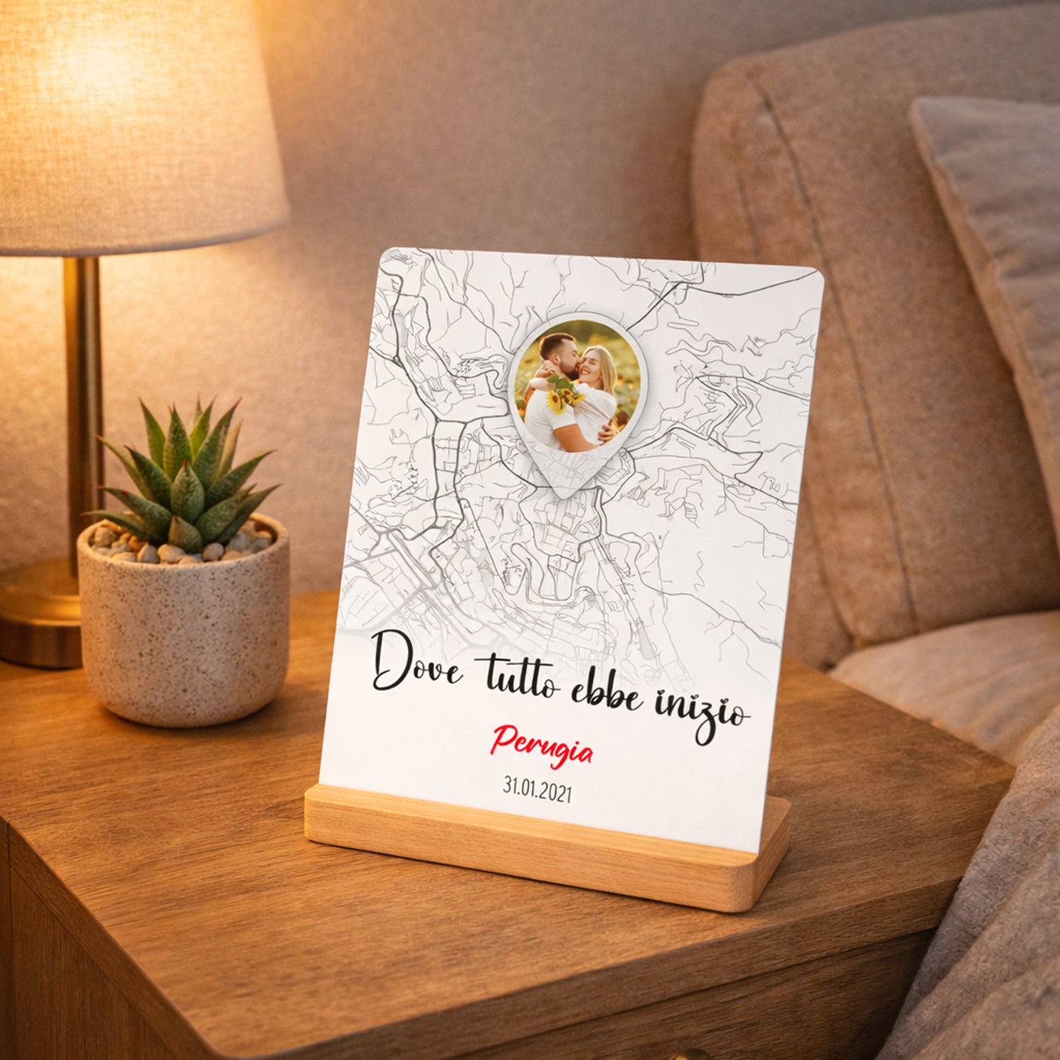 targa personalizzata mappa testo foto dove tutto è iniziato